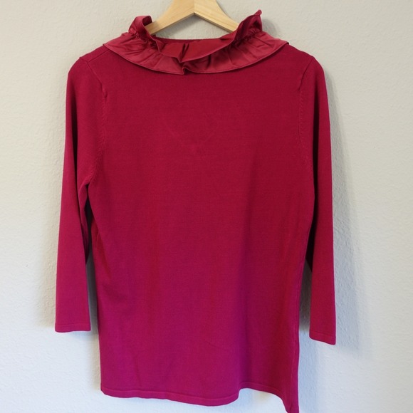 RED Valentino Magenta Rosette Ruffle V Neck Knit Top Vintage 90s Pink Romantic M - Picture 3 of 10